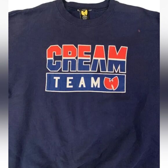Vintage 90s WuTang Clan "Cream Team" Men's Navy Blue Crewneck Sweatshir - Picture 1 of 5